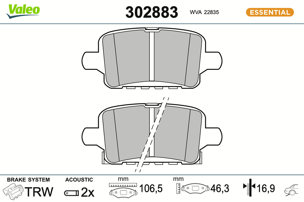 Комплект тормозных колодок, дисковый тормоз - 302883 VALEO